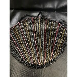 Seashell Beaded Evening Bag Black Multi Color Accent String Shoulder Strap
